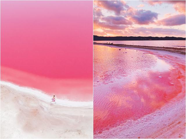 Giật mình phát hiện hồ nước màu hồng duy nhất trên thế giới