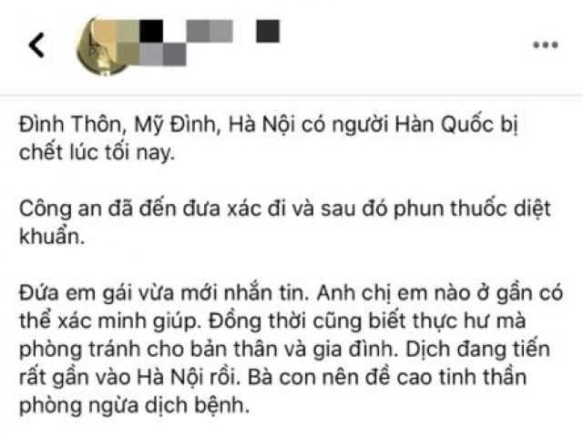 Sự thật thông tin người Hàn Quốc tử vong ở Hà Nội