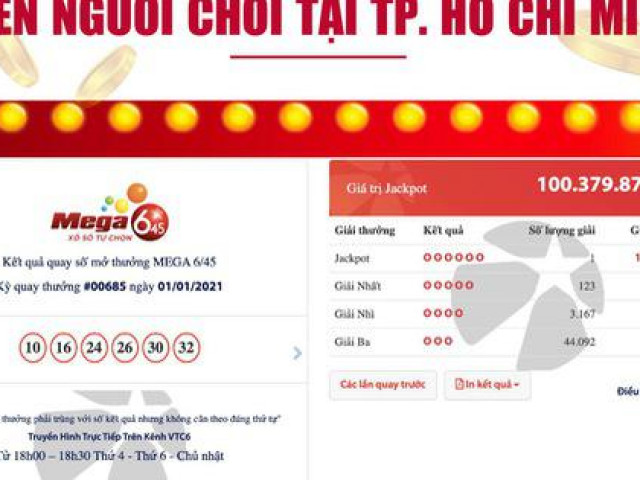 TP HCM lại có người trúng Vietlott hơn 100 tỉ đồng ngày đầu năm 2021