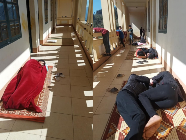 Hội học sinh siêu “lầy lội“: Mang chiếu ra hành lang nằm... “sưởi nắng” cho đỡ lạnh!