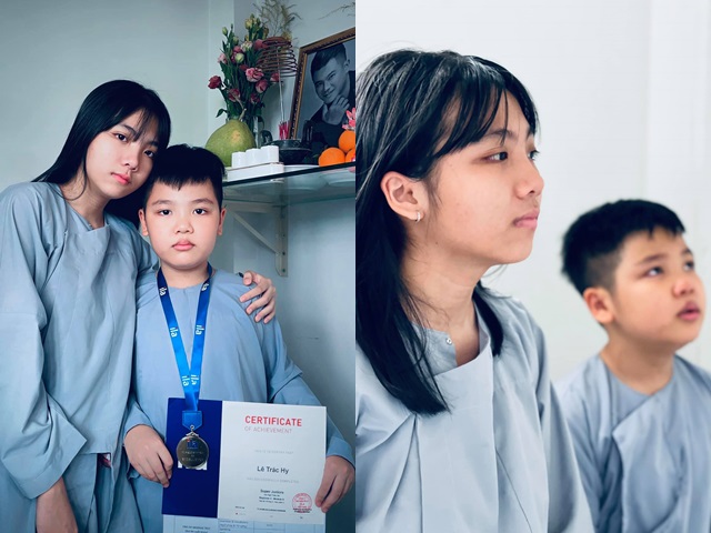 Hai con chia sẻ thành tích học tập trước di ảnh của Vân Quang Long gây xúc động