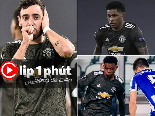 MU thắng lớn ở Europa League, Fernandes có Rashford và siêu tân binh ”chia lửa” (Clip 1 phút Bóng đá 24H)