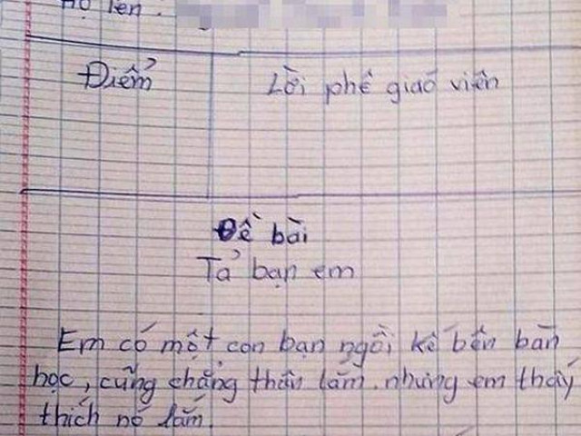 Cười ngất với bài văn miêu tả bạn cùng bàn: Có một mái tóc, hai con mắt, một cái mũi