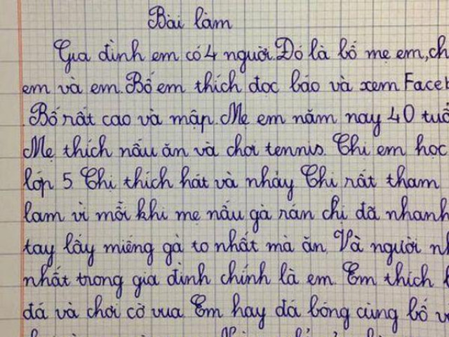 Học sinh lớp 2 ”bóc phốt” cả gia đình khiến dân mạng bật cười vì quá đỗi đáng yêu