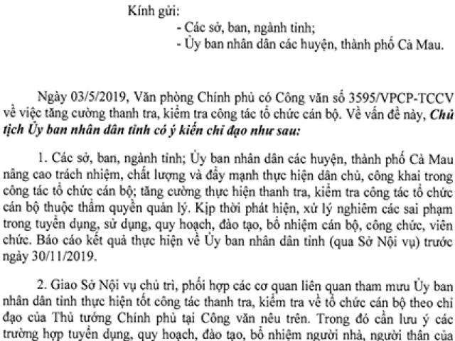 Chủ tịch Cà Mau lưu ý việc bổ nhiệm người nhà lãnh đạo làm cán bộ