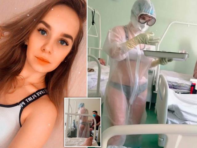 Lộ diện nữ y tá Nga gây “bão” khi mặc nội y dưới lớp áo choàng bảo hộ