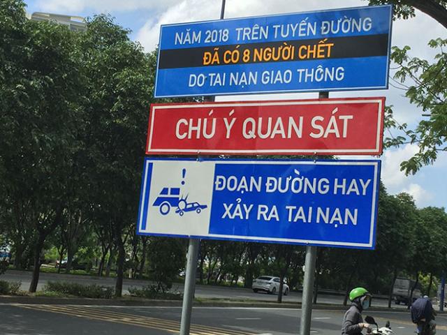Biển báo lạ cảnh báo TNGT chết người trên đại lộ Mai Chí Thọ