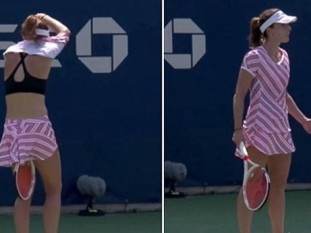 Chấn động US Open: ”Ngượng chín mặt” mỹ nhân thay áo ngay giữa sân
