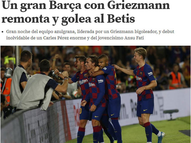 Barca đại thắng vắng Messi: Báo chí vinh danh ”Hoàng tử bé” Griezmann