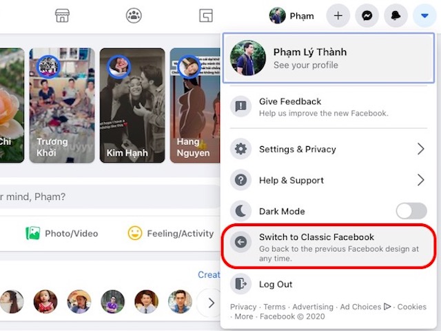 2 ”click” chuyển Facebook về giao diện cũ