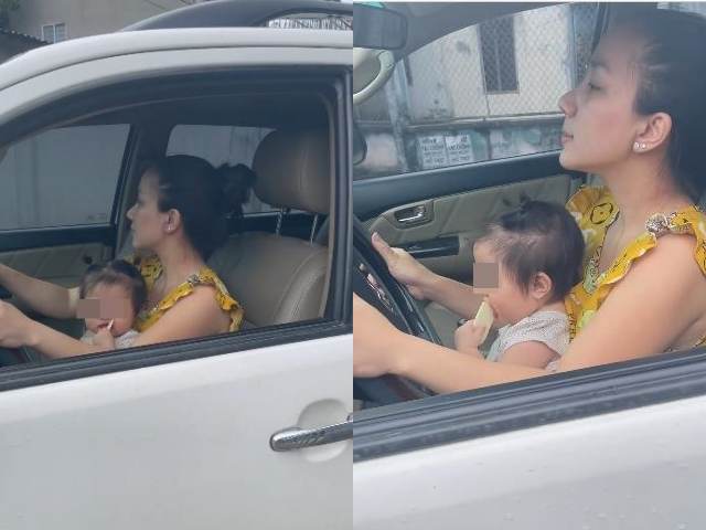 Vợ Lê Dương Bảo Lâm bị chỉ trích vì để con nhỏ ngồi ghế lái ô tô