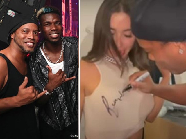 Xôn xao clip Ronaldinho ký tên lên ”vòng 1” của fan nữ xinh hút triệu view