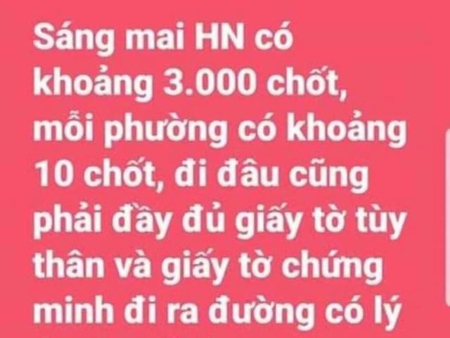 Bác tin Hà Nội lập 3.000 chốt kiểm dịch COVID-19 trong nội thành