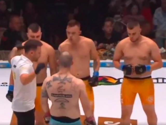 3 võ sĩ MMA lao vào đấm knock-out 1 đối thủ, đánh xong dựng dậy vỗ về