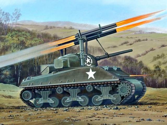Sức mạnh khủng khiếp của pháo phản lực lắp trên xe tăng Mỹ trong Thế chiến 2