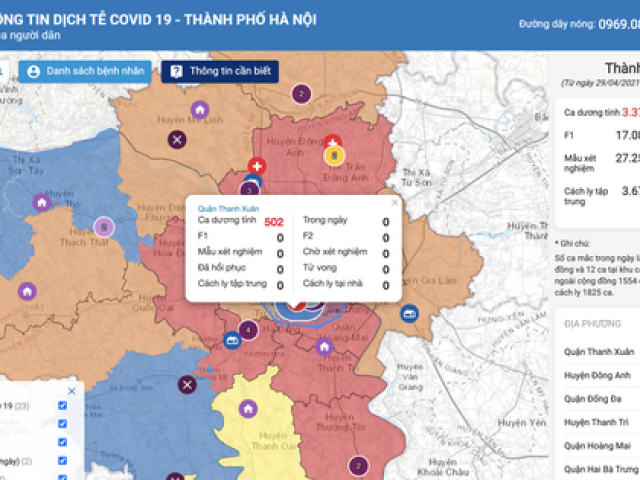 Bản đồ màu về dịch COVID-19 ở Hà Nội
