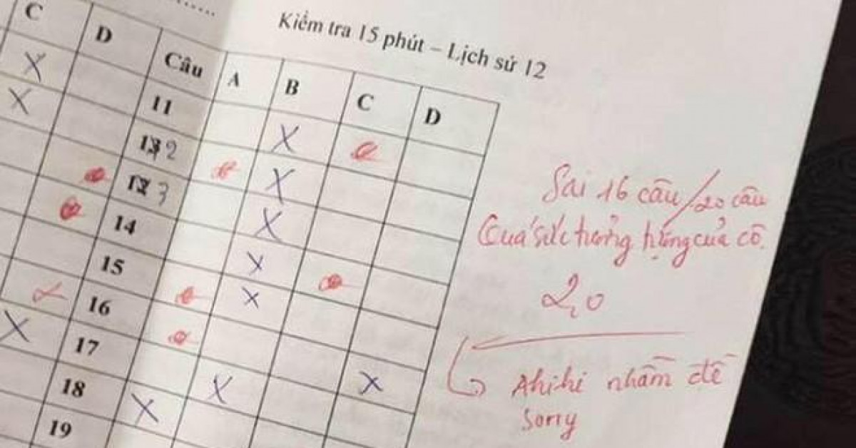 2 lời phê trái ngược của cô giáo trong cùng một bài thi khiến học sinh bối rối