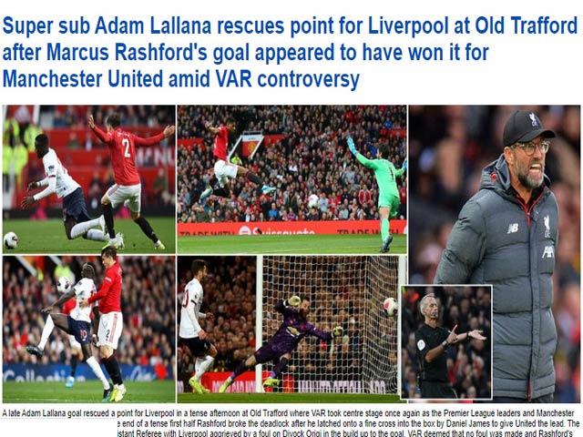 Liverpool thoát thua trước MU: Báo chí tiếc cho ”Quỷ đỏ”, ca ngợi Rashford