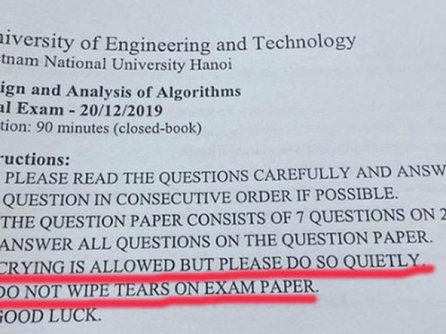 Sinh viên ”khóc thét” với lời nhắn nhủ của giáo viên trong đề thi