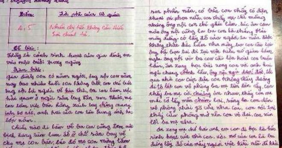 Bài văn tả về gia đình của trẻ khiến người lớn phải tự xấu hổ