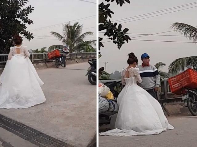 Clip: Cô dâu lon ton chạy đi nhận hàng trong ngày cưới ”gây sốt”