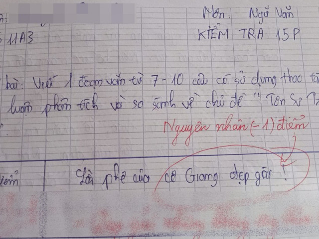 Học trò công khai “nịnh” cô giáo trong bài kiểm tra, ai ngờ nhận về câu trả lời cực “phũ“