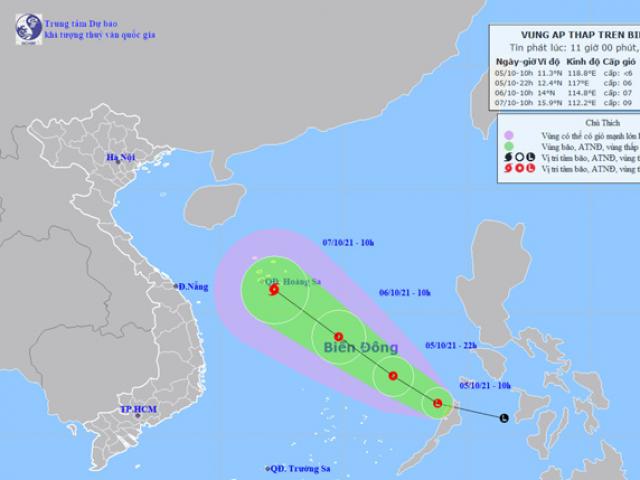 Vùng áp thấp đi vào Biển Đông, khả năng mạnh lên thành bão số 7
