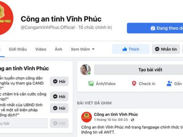 Xác định hacker tấn công Fanpage của Công an tỉnh Vĩnh Phúc