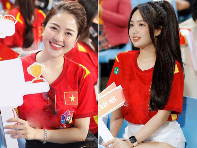 Hai nữ CĐV xinh đẹp nổi bần bật trên sân Mỹ Đình, cổ vũ Việt Nam đấu Nhật Bản