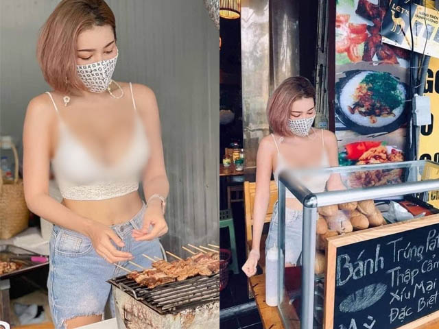 Cô chủ bán bánh tráng trộn, bánh mì hút khách mua hàng nườm nượp vì mặc gợi cảm