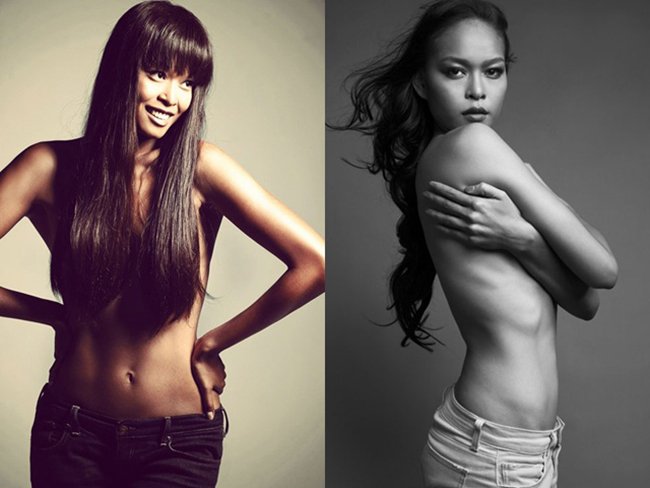 Cùng là ảnh bán nude, xong Lâm Thu Hằng lại có 2 cách che khuôn ngực khác nhau