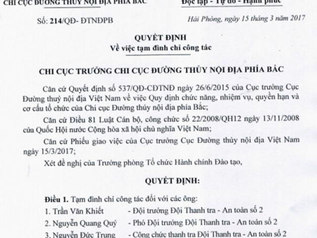 Đình chỉ 3 thanh tra đường thuỷ trong vụ lãnh đạo Bắc Ninh bị đe dọa
