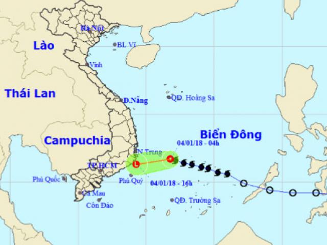 Bão số 1 suy yếu, đổi hướng vào vùng biển Ninh Thuận-Bến Tre