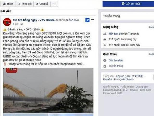 Xuất hiện trang giả mạo VTV đăng tin cầu Rồng Đà Nẵng gãy đôi