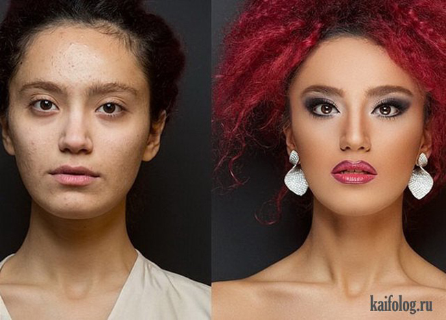 Gương mặt trước và sau khi trang điểm.