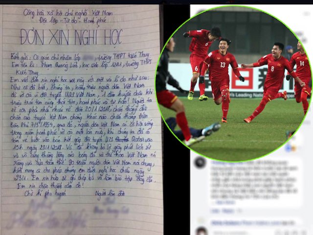 Facebook: Xôn xao lá đơn xin nghỉ học để xem trận U23 Việt Nam - U23 Qatar