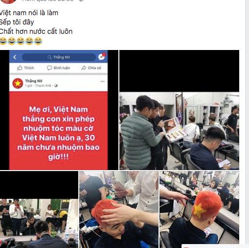 Cô vợ phấn khích với mái tóc "cờ đỏ sao vàng" của chồng sau chiến thắng của U23 Việt Nam - 2