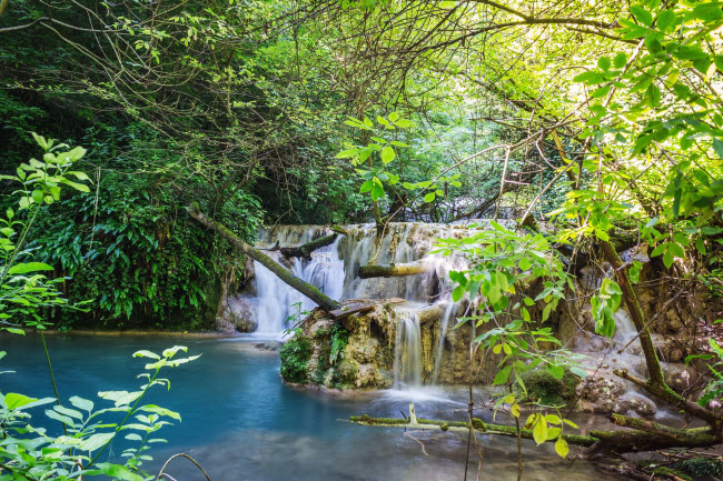 Cây xanh che phủ thác Krushuna ở Bulgaria. Nước ở đây có nhiệt độ khoảng 58 độ C và được cho là có tác dụng chữa bệnh thấp khớp và da.