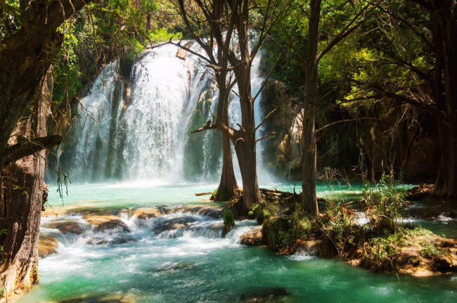 Thác nước ở khu vực Chiapas, Mexico, trở thành địa điểm du lịch hấp dẫn du khách thích tắm trong bể bơi tự nhiên.