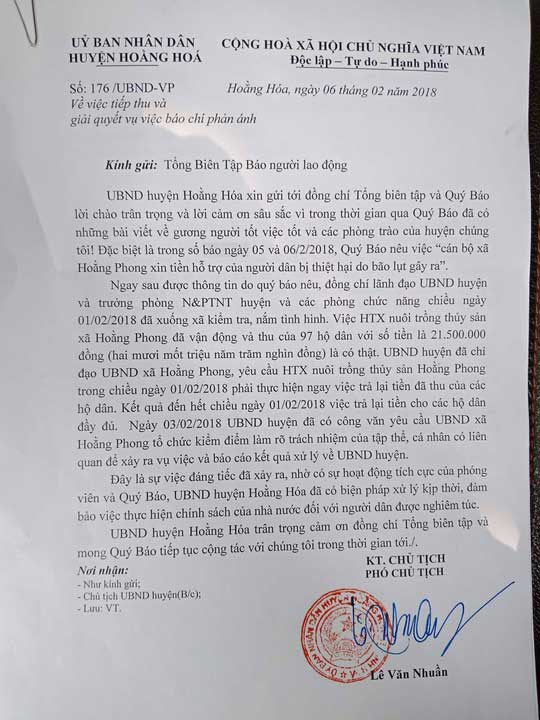 Vụ “xin lại” 15% tiền hỗ trợ bão lụt: Đã trả hết tiền cho dân - 2