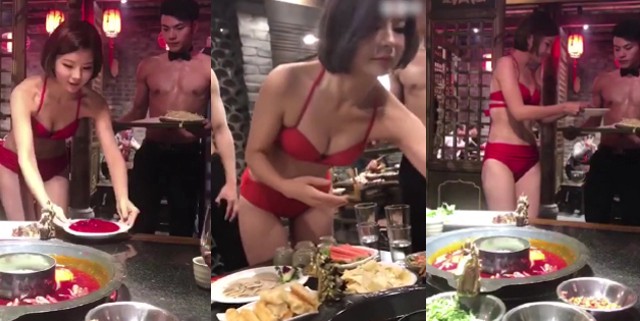 TQ: Mỹ nữ mặc bikini gợi cảm phục vụ khách trong quán ăn - 1