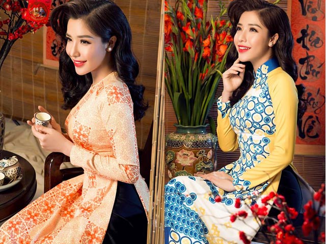 Thời trang - Á hậu có vòng ba 1 mét mặc áo dài đón Tết