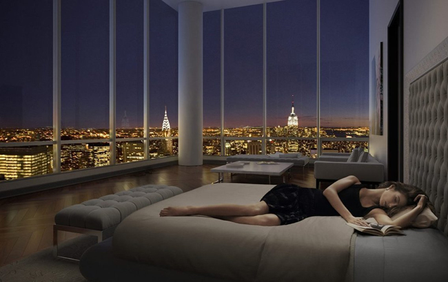 Mỗi phòng đều có cửa sổ từ sàn cao đến trần nhà và có tầm nhìn toàn cảnh New York rất tuyệt vời