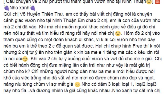 Hai nữ phượt thủ bị &#34;ném đá&#34; vì tùy tiện ăn nho trên giàn tại Ninh Thuận - 3