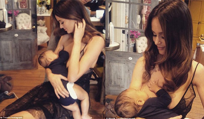 Nicole Trunfio là chân dài đi đầu theo trào lưu ủng hộ bà mẹ tự tin dù cho con bú nơi công cộng,