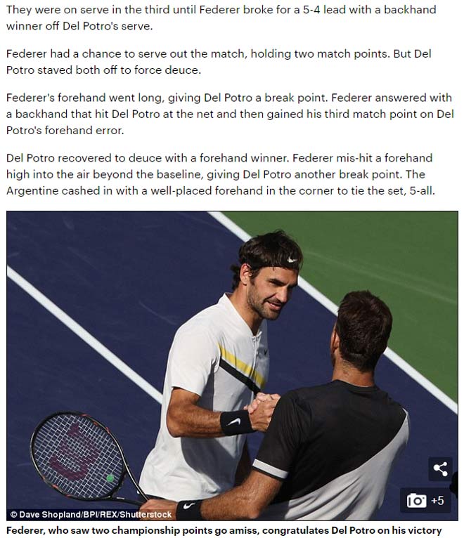 Federer thua tiếc nuối: Báo chí gọi tên “khắc tinh” Del Potro - 1