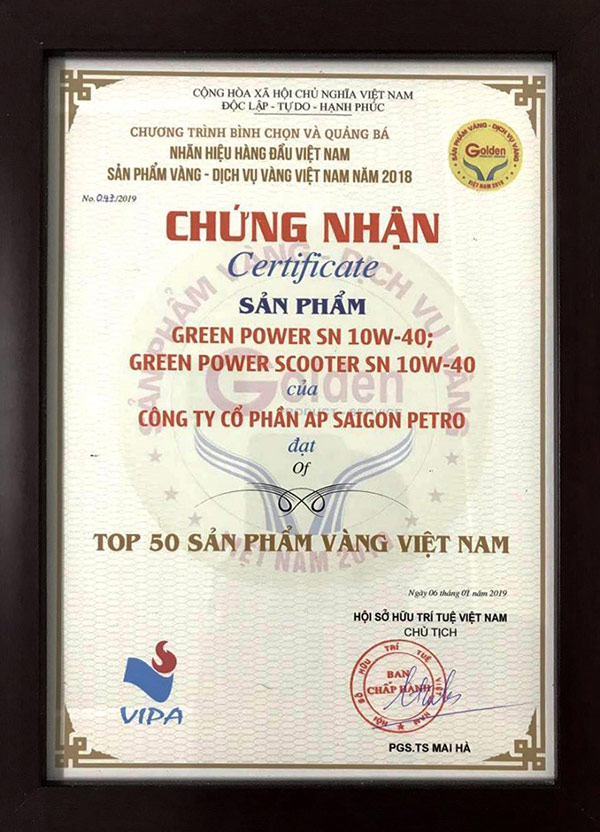 Dầu nhớt AP SAIGON PETRO đạt danh hiệu “nhãn hiệu hàng đầu Việt Nam” - 2