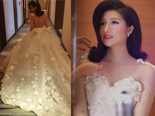 Đời sống Showbiz - Vân Navy mặc váy đính 999 bông hồng lên xe hoa với chồng doanh nhân