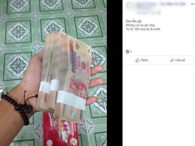 Ngang nhiên rao bán tiền giả trên Facebook dịp giáp Tết