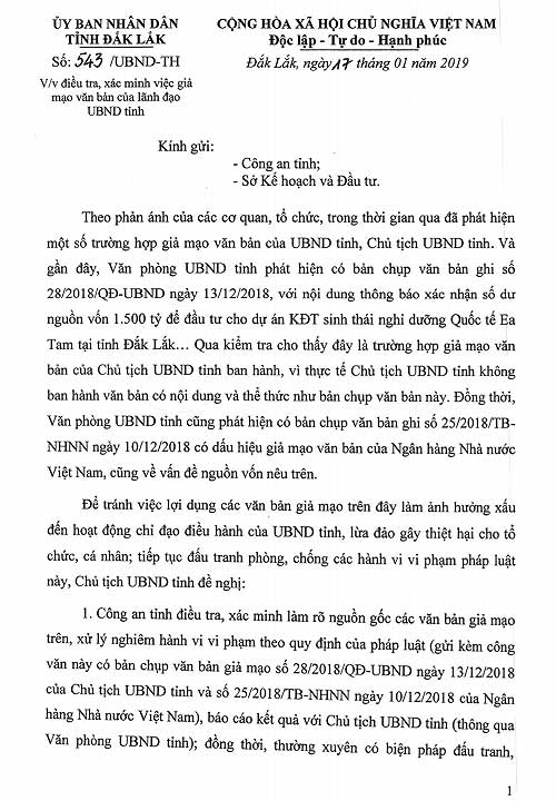Giả mạo văn bản UBND tỉnh và ngân hàng thực hiện dự án 1.500 tỷ - 1